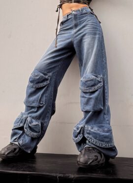 Blue Multi-Pocket Wide Leg Jeans | Bae - NMIXX