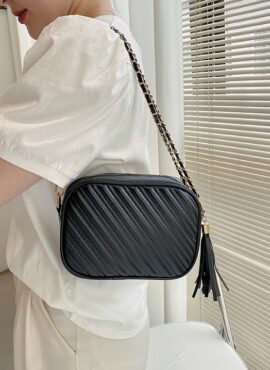 Black Slant-Stitched Sling Bag | Somi