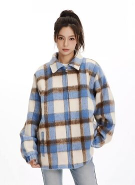 Blue And Brown Plaid Collared Jacket | Key - SHINee