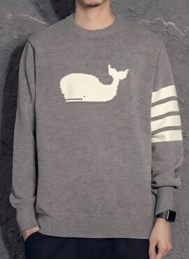 Grey Banded Sleeves Whale Sweater | Jin - BTS