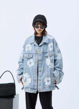 Blue Floral Print Denim Jacket | Hyein - NewJeans