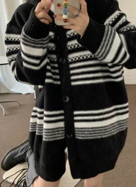 Black Striped Hooded Cardigan | Jeonghan - Seventeen