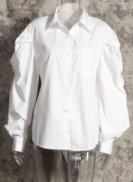 White Puffed Sleeve Shirt | Mia - Everglow