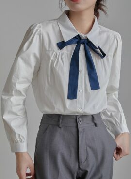 White Long Sleeve Bow Shirt | Ningning - Aespa