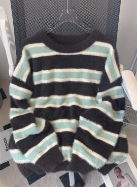 Black And Green Striped Mohair Sweater | Sunghoon - Enhypen