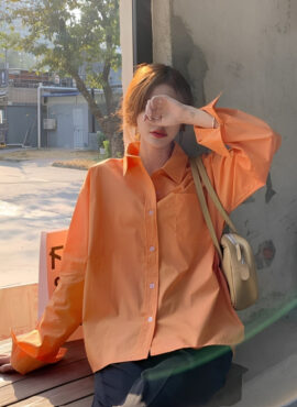Orange Button-Up Single Pocket Shirt | Sunghoon - Enhypen