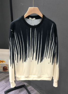 Beige Geometric Gradient Knit Sweater | Seonghwa - ATEEZ